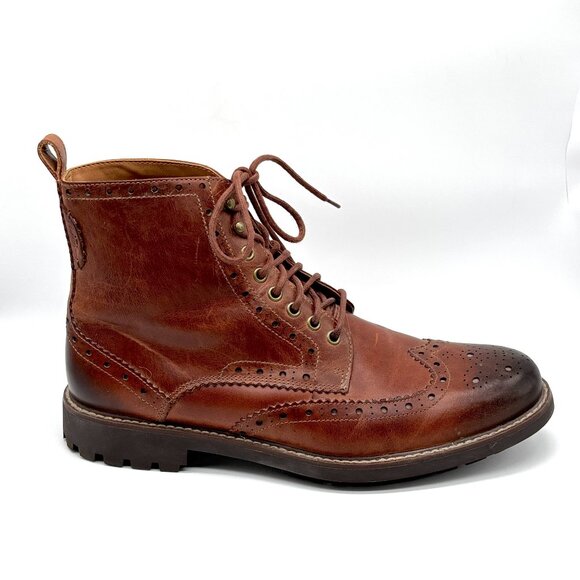Clarks Mens Wingtip Leather Boots Brown Sz 13 Ankle Preppy Classic - Picture 1 of 8